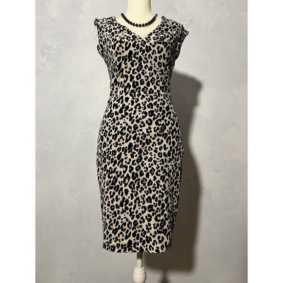 H&M Brown Leopard Print Pencil Dress lined - Picture 3 of 13